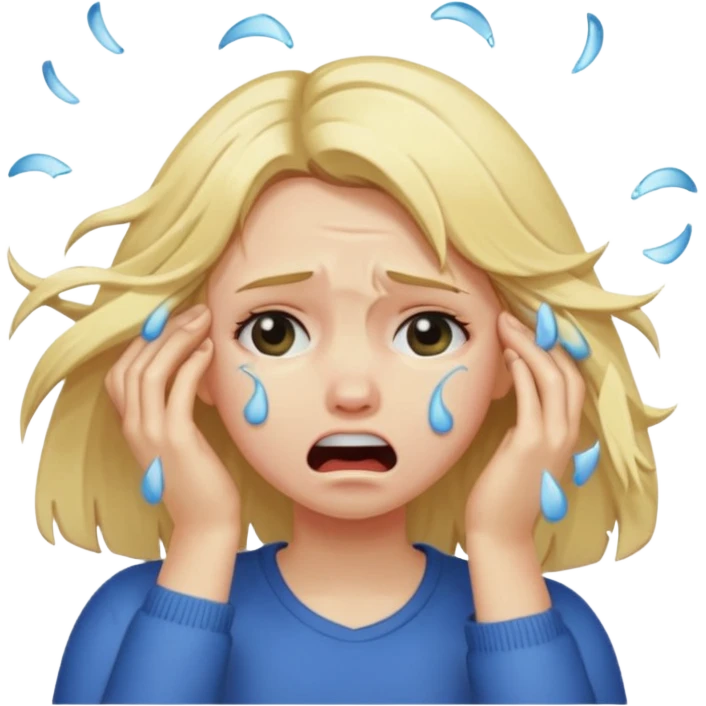 A crying girl that is pulling out and ripping her hair emoji