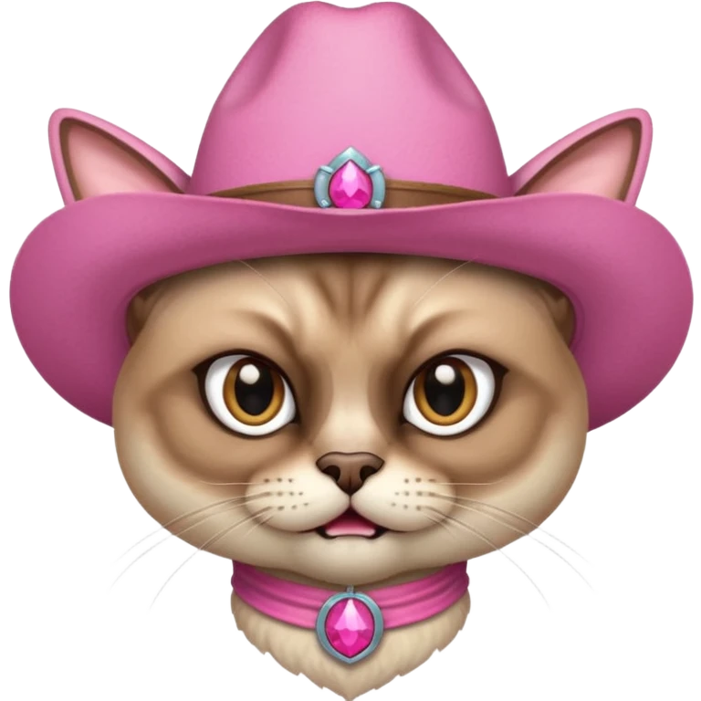 Angry siamese cat wearing pink cowboy hat emoji