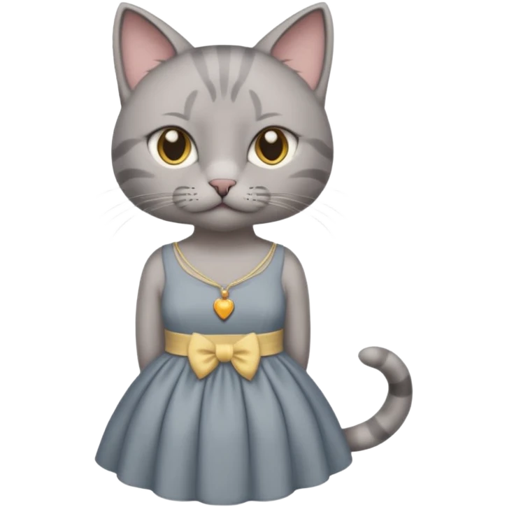 Gray cat with calm eyes, half body, 2 string dress emoji