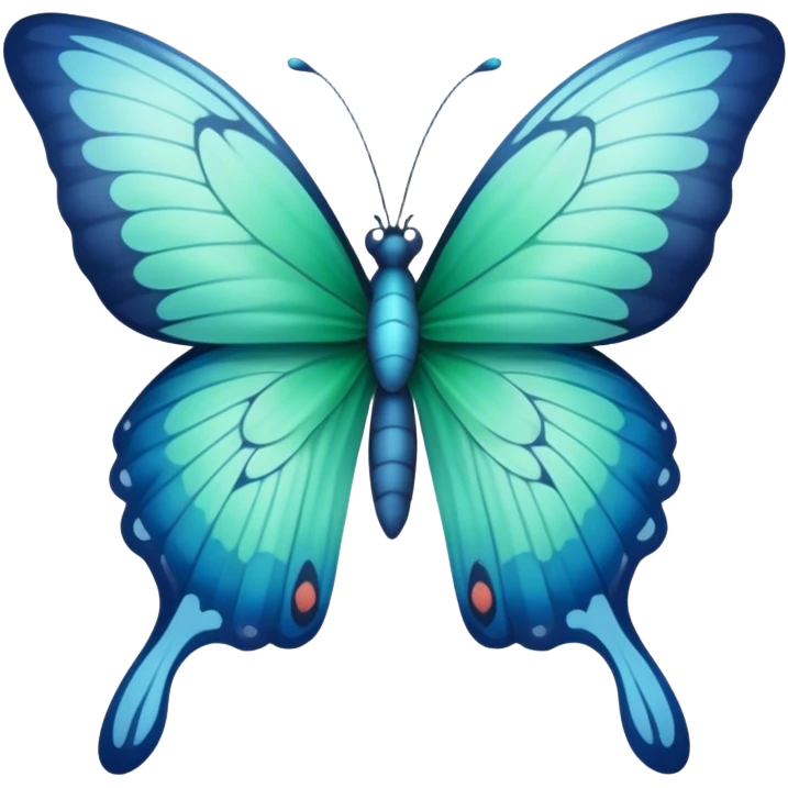 A delicate butterfly with pastel green and blue wings resting on a soft blue satin ribbon. emoji