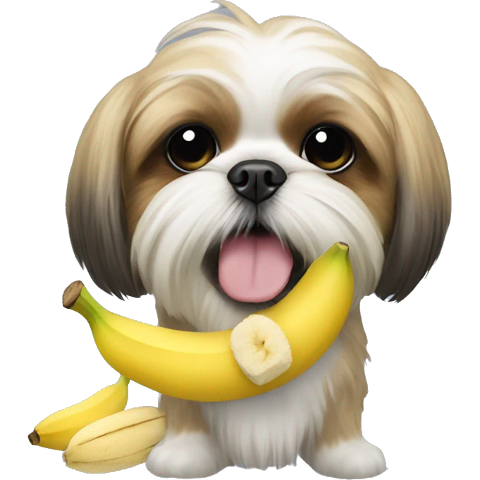Shih tzu with a stuffed banana in its mouth emoji