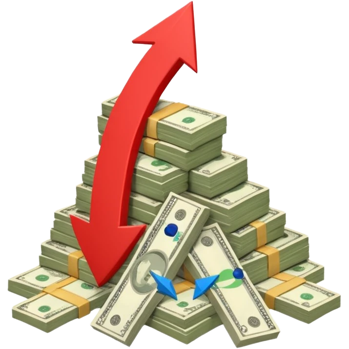 a pile of money with red arrow up with a strategy paper background emoji