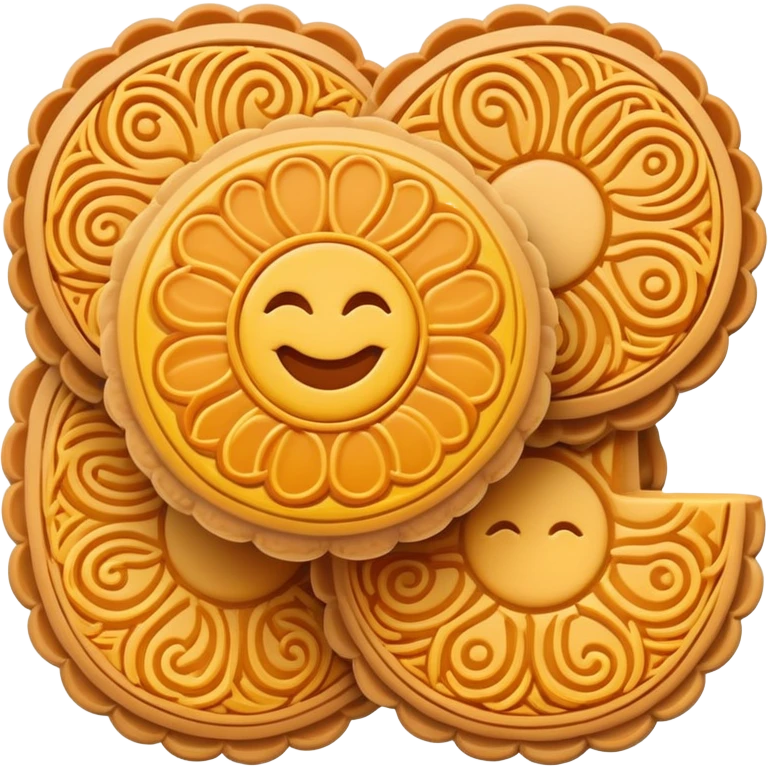 Traditional mooncake with pattern on top for Mid-Autumn Festival, simplified emoji style with bold outlines and bright colors, cartoon style Yue Bing pastry emoji
