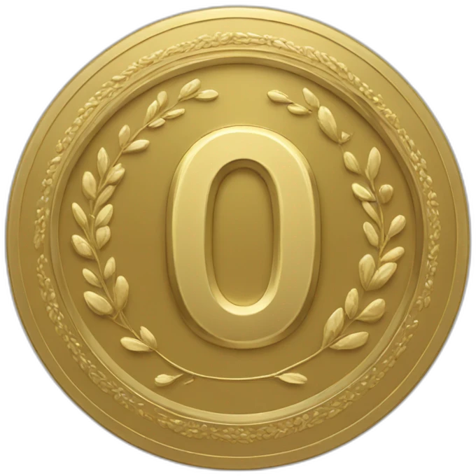 gold super curved coin with large "0" label in center and laurel emoji