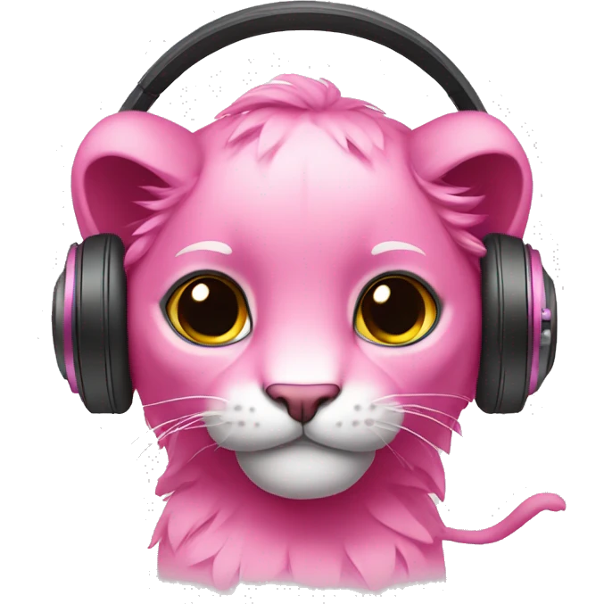 Pink panter with headphones with bow emoji