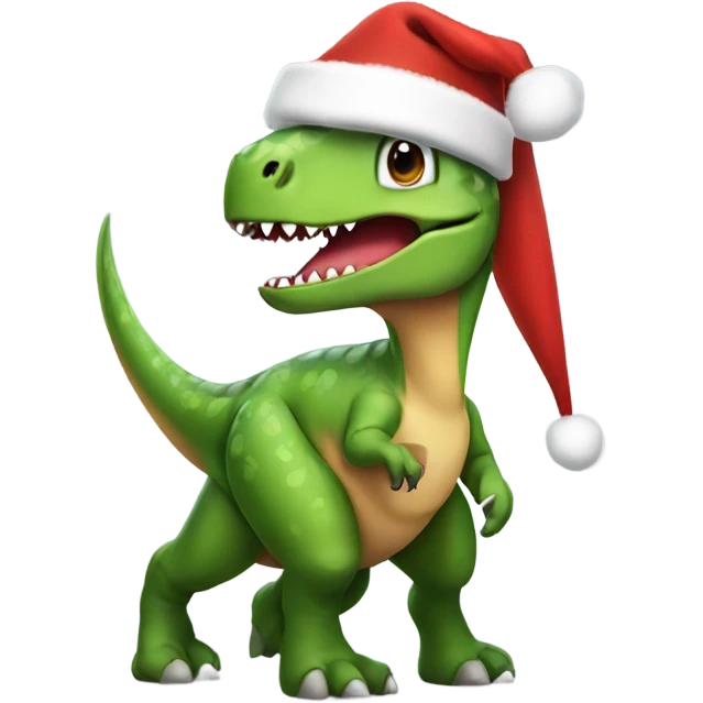 Dinosaur wearing a christmas hat emoji