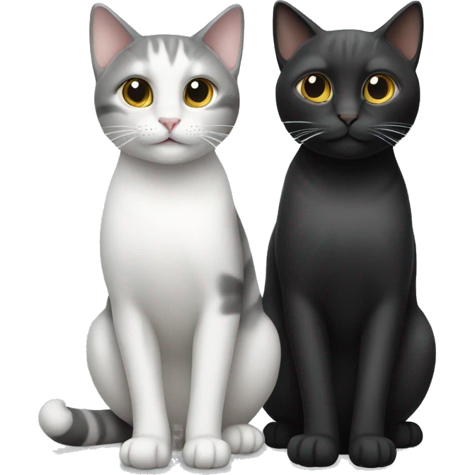two cats: one that is grey and white, and one that is black emoji