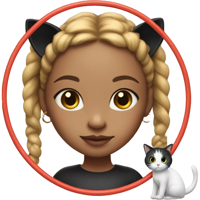 girl with hoop earrings and hula hoop with white and black cat emoji