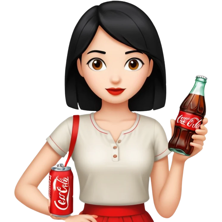 girl with black hair holding a coca cola bottle emoji