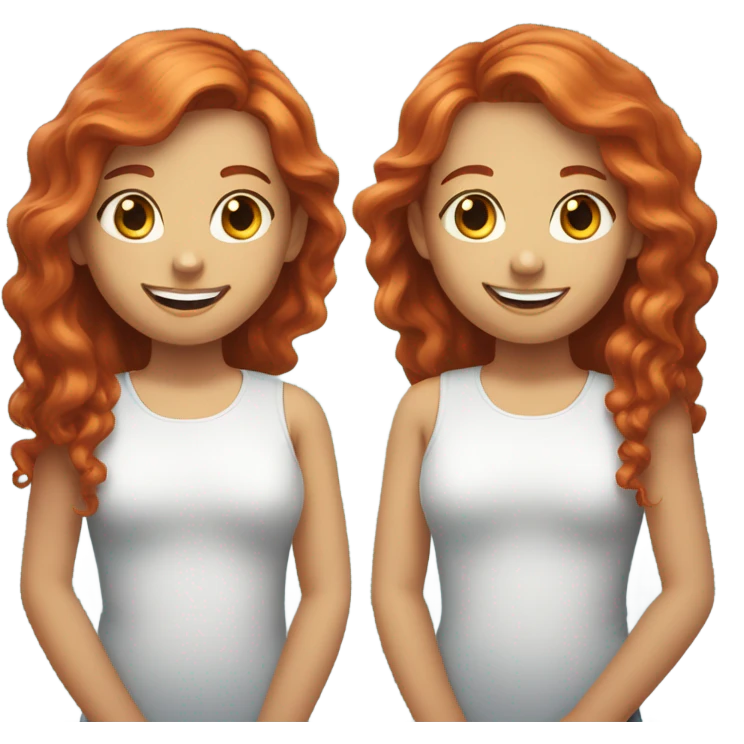 Red hair twins one short hair one long smiling emoji