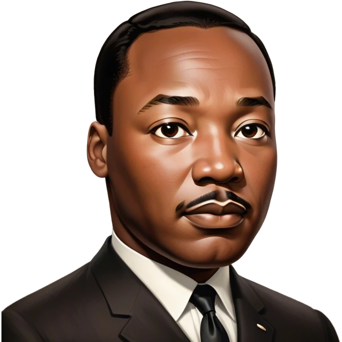Cinematic Realistic Martin Luther King Jr. Portrait Emoji, depicted as a compassionate determined civil rights leader in period attire with a powerful gaze, rendered with rich textures and inspiring dynamic lighting that captures his historic legacy. emoji