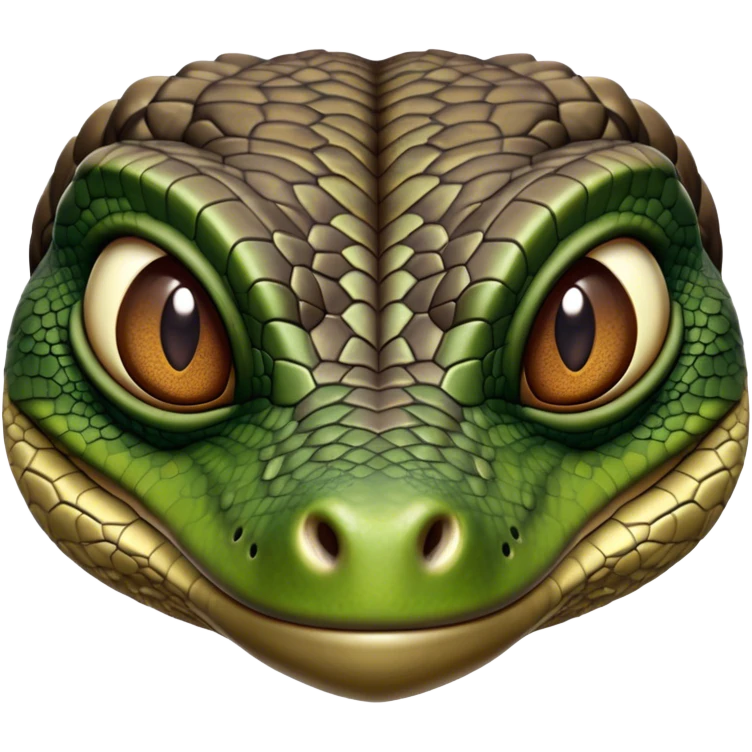 Cinematic Realistic Noble Monitor Lizard Portrait Emoji, Poised and imposing, with a robust, muscular build and a rugged, intricately scaled hide in natural olive and dark brown tones, a sharply defined head with intense, observant eyes, rendered with lifelike detail and authentic texture, high shine, intelligent and formidable, styled with an air of desert authority, focused and attentive, soft glowing outline, capturing the essence of a watchful and confident monitor lizard that appears ready to stride out of the screen with effortless power! emoji