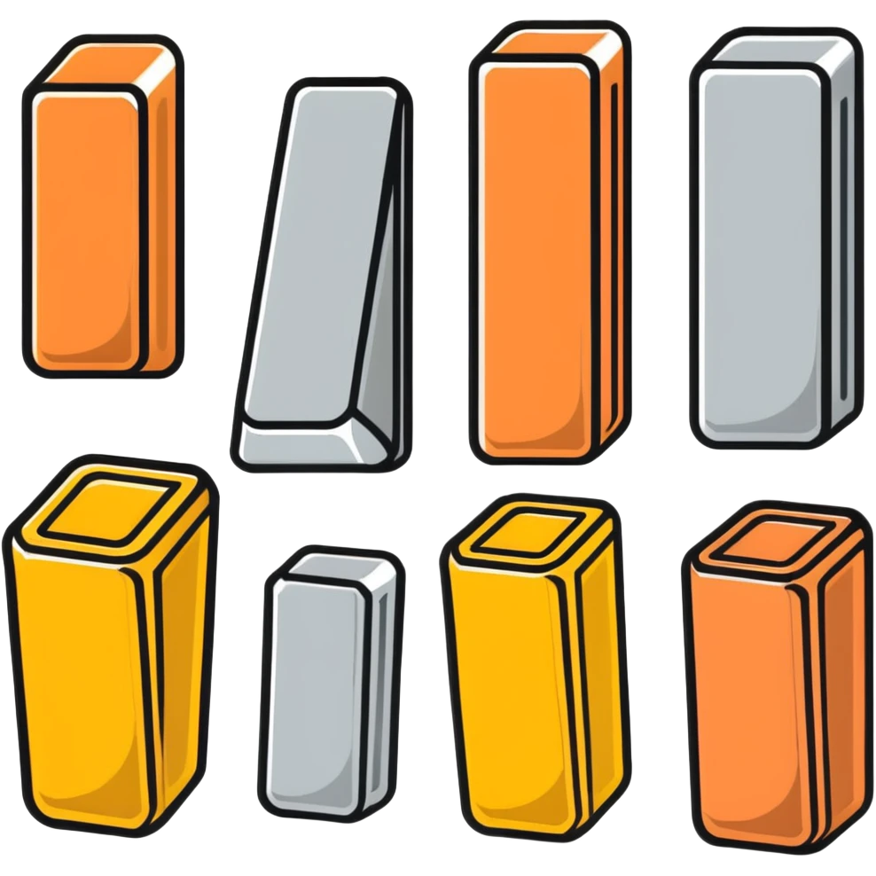 metallic ingot bar collection with copper, silver and gold emoji
