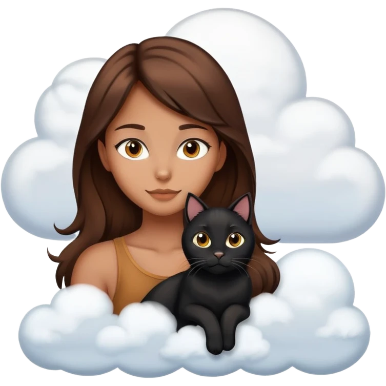 black cat with girl brown hair on the cloud emoji