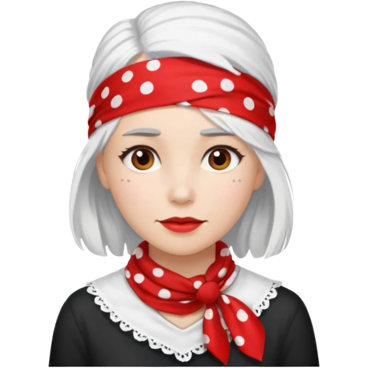 woman with a polka dot red bandana and white hair emoji