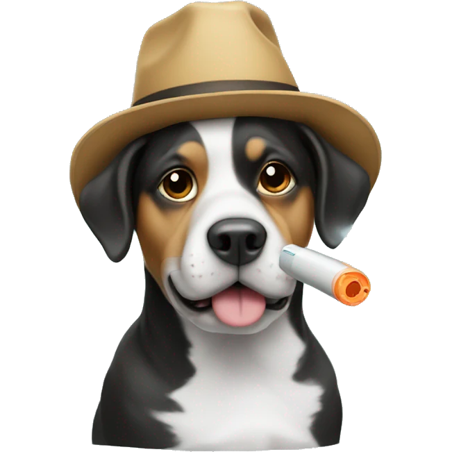 dog wearing a hat with a vape emoji