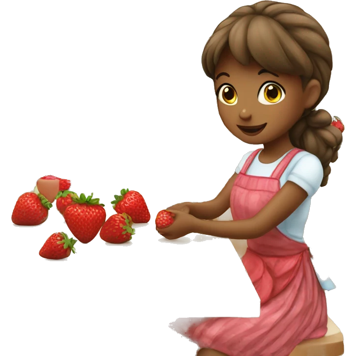 Girl eating a strawberry wearing apron  emoji