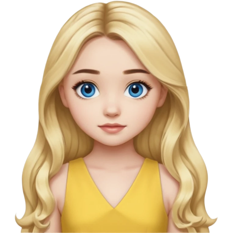Sabrina Carpenter blue eyes, long blonde hair, yellow a-line dress emoji