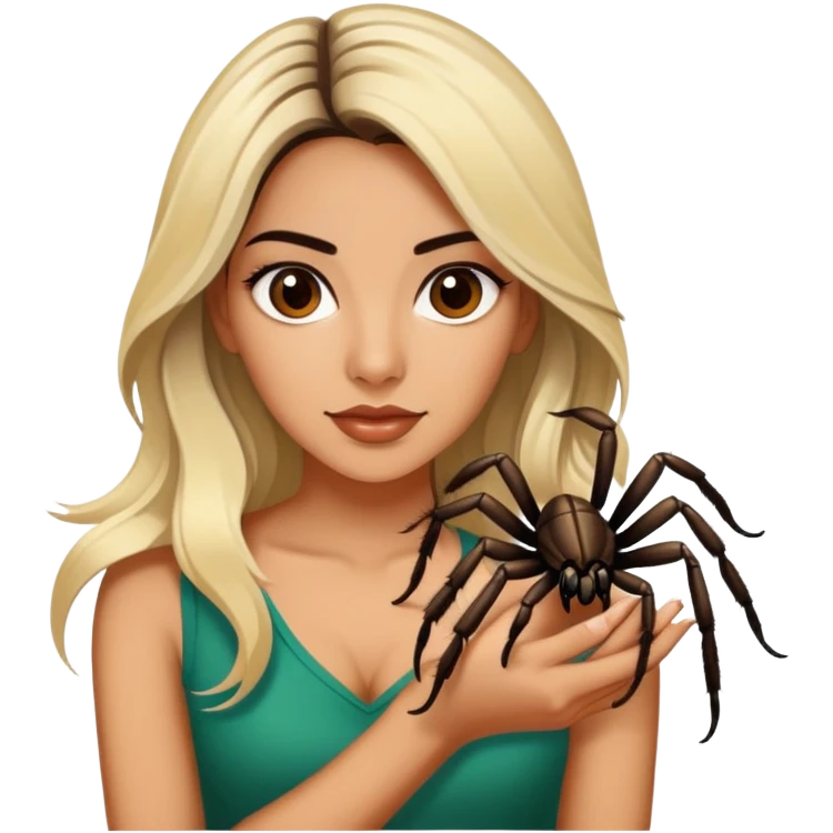 Attractive Mexican woman in her 20s with dark hair with blonde highlights, with a tarantula emoji