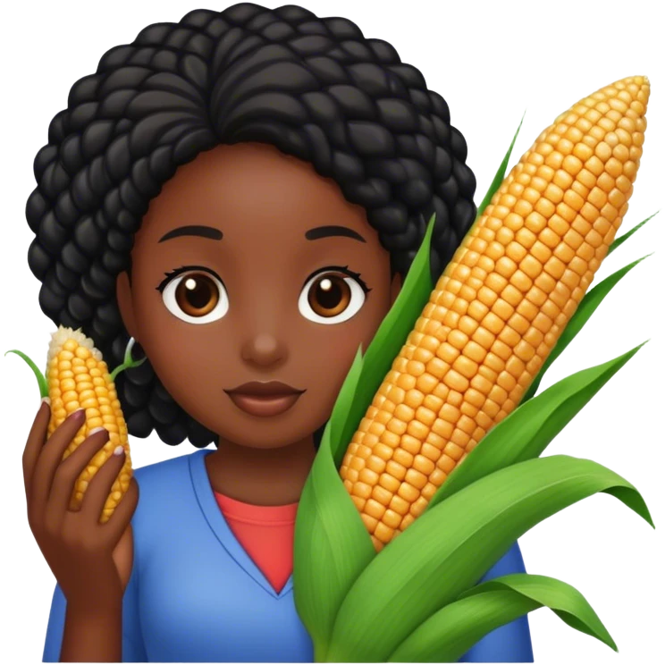 a black girl with corn emoji
