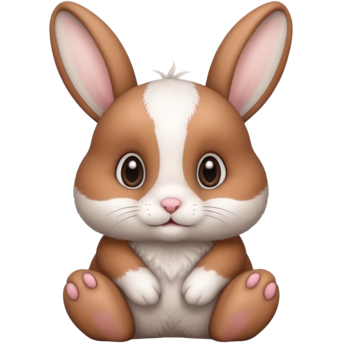 a cozy sitting cute white and brown bunny with big cute eyes  emoji