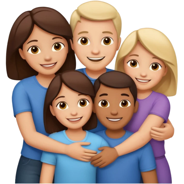 family of 5 hugging each other emoji