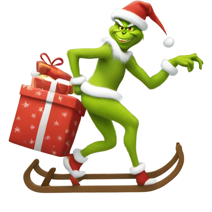 The grinch running with a sled full of presents  emoji