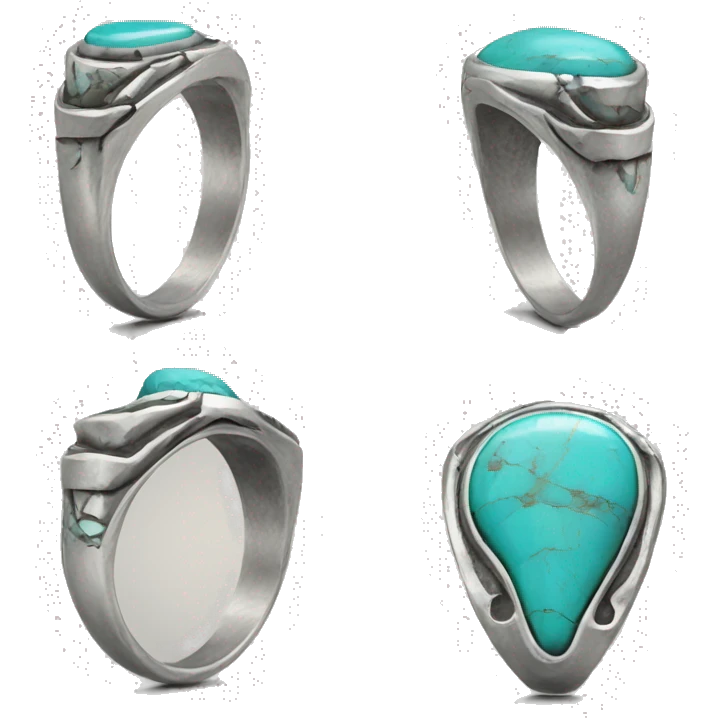 silver turquoise ring with inlay stone detailing emoji
