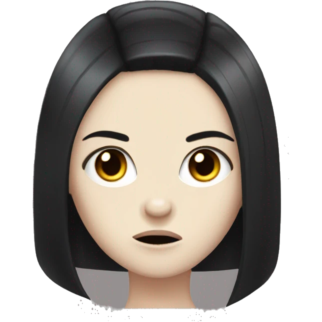 pale gir with black hair, annoyed face with freckles emoji