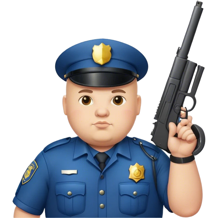 Policía calvo gordito con una pistola en la mano emoji