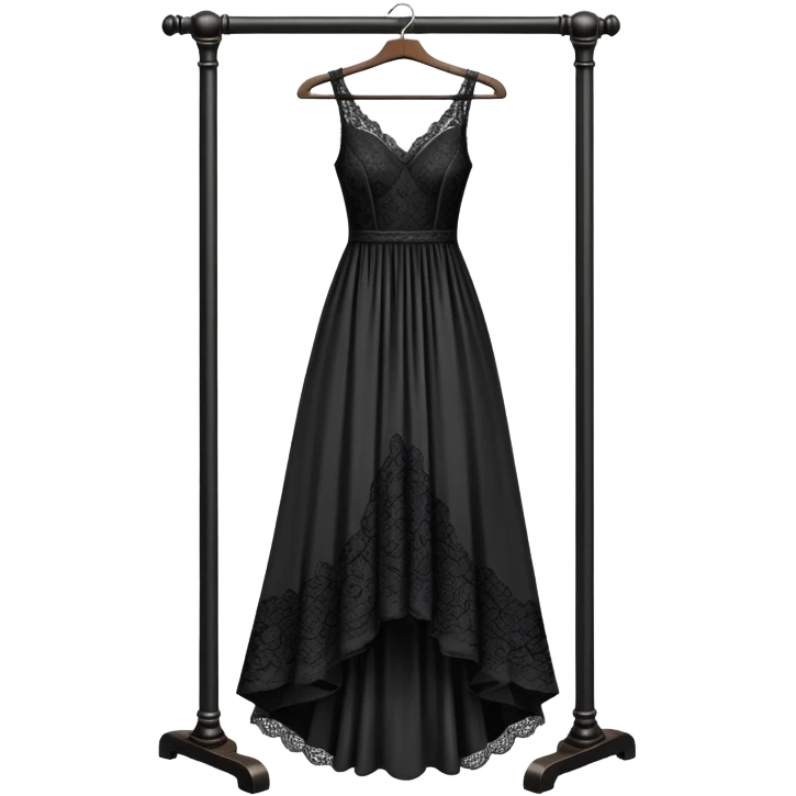 clothing rack with an elegant black dress hanging on it emoji