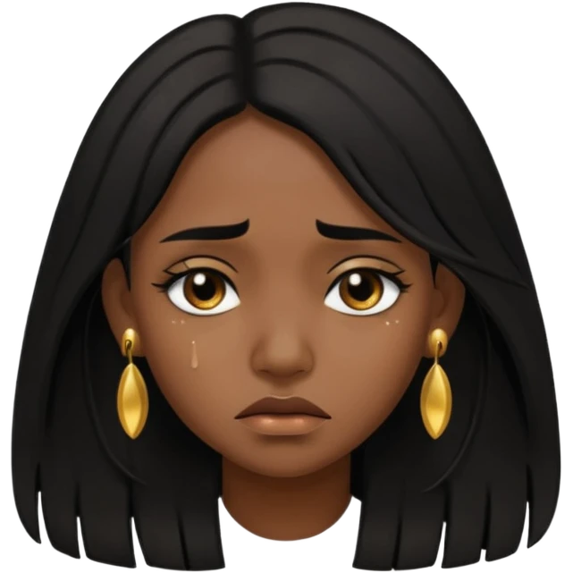 brown girl who has long layered black hair with gold stud earrings  who is sad (abit darker skin tone) emoji