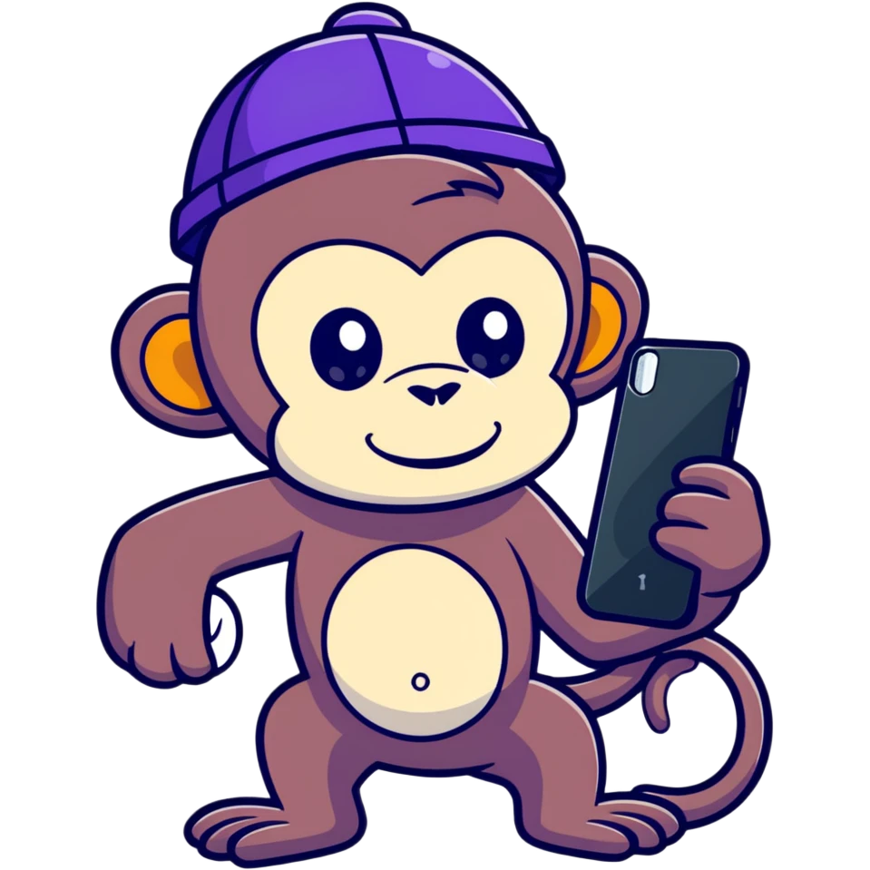 Crie um macaco de bone roxo tirando foto de iphone emoji