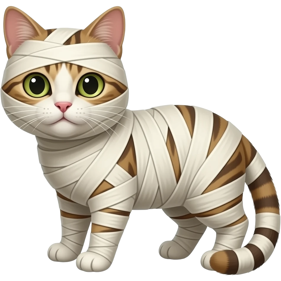 cat completely covered with mummy bandages emoji