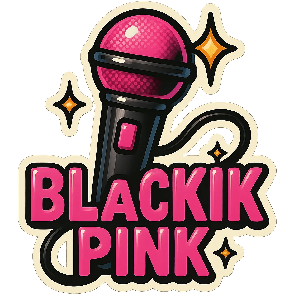 retro sticker style object inspired by BLACKPINK, featuring black and pink colors, bold outlines, vibrant and playful design, music and pop star vibe emoji
