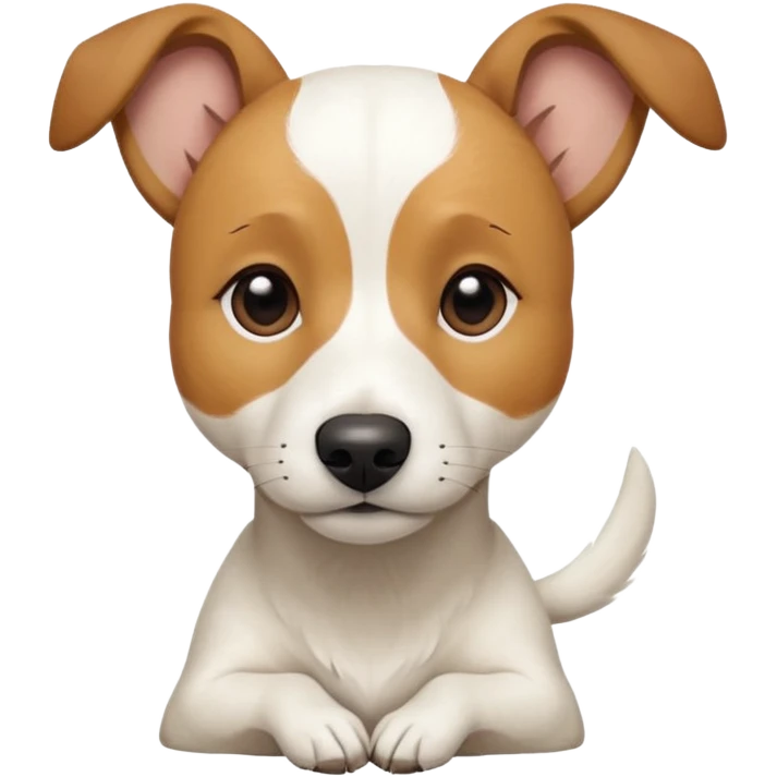 a full body facing front on of a buff white beagle cross jack russell terrier looking dog the size of a kelpie with light brown long ears resting on its face and a light brown patch above one eye and a large snout. the rest of the dog is completely white.  emoji
