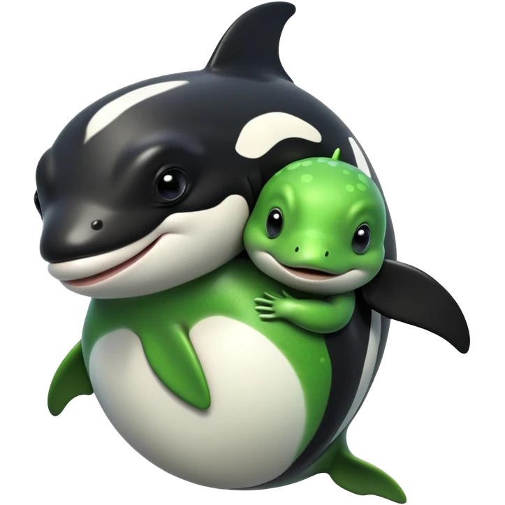 Frog hugging an Orca emoji
