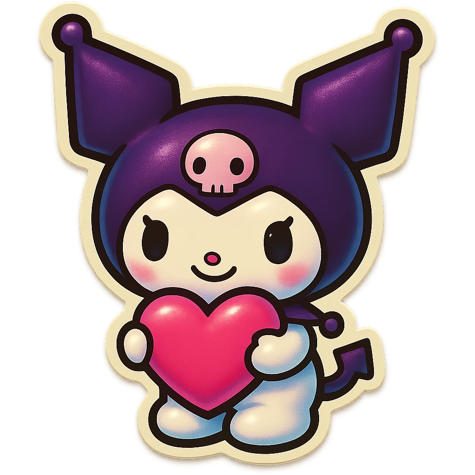 Kuromi holding a heart emoji
