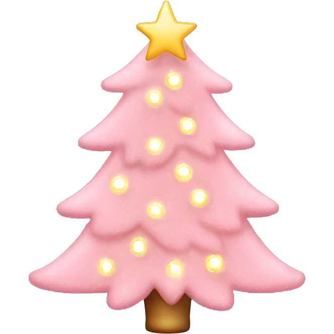light pink christmas tree with warm lights and pink ordiments emoji