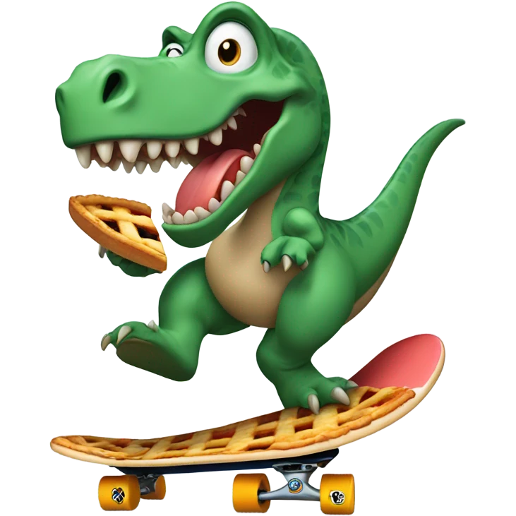 dinosaur on a skateboard with a pie emoji