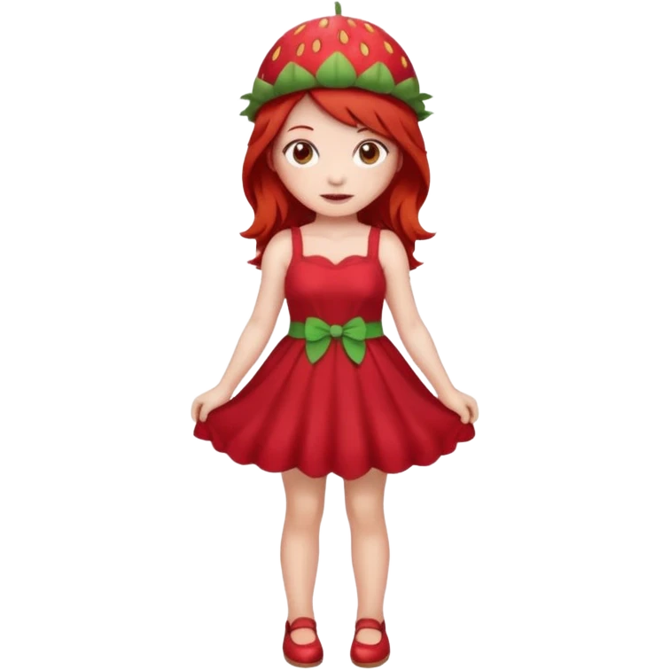 Strawberry shortcake human girl full body and legs with a strawberry hat on her red hair and dress without a cake emoji