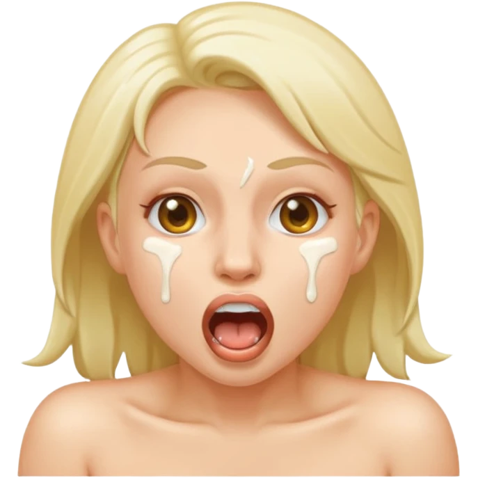 Kneeling naked woman with sticky white cum on face emoji emoji