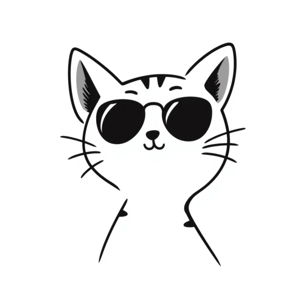 cat with sunglasses, hand drawn doodle style emoji