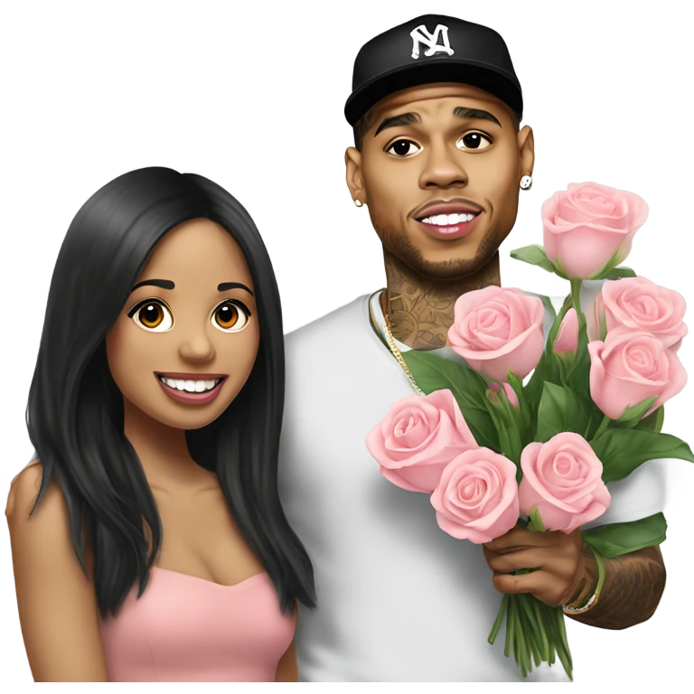 Hyper Realistic Chris Brown giving flowers to Karruche Tran emoji