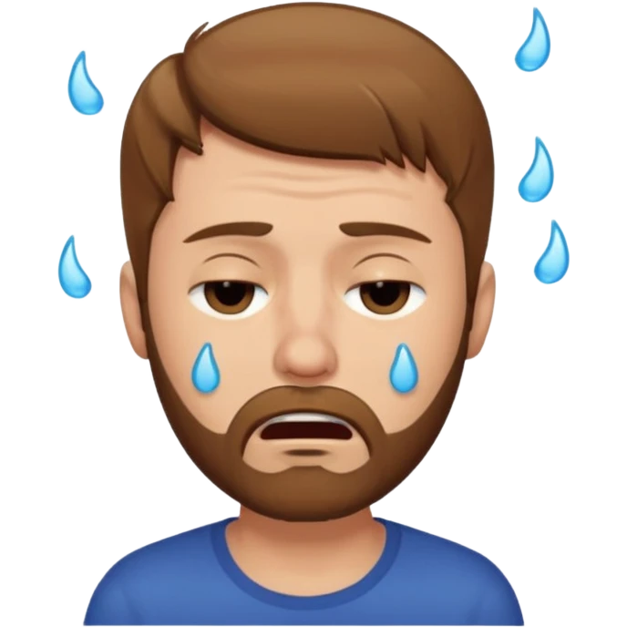 A man with light brown hair and a short brown beard making a wah cry face with eyes closed emoji