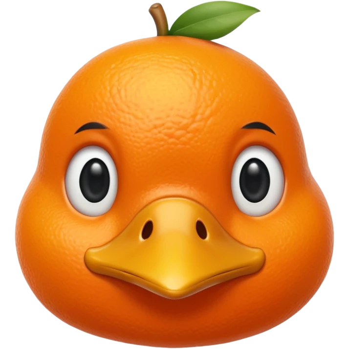 an orange fruit with duck beak and black dot eyes cartoon style unrealistick emoji