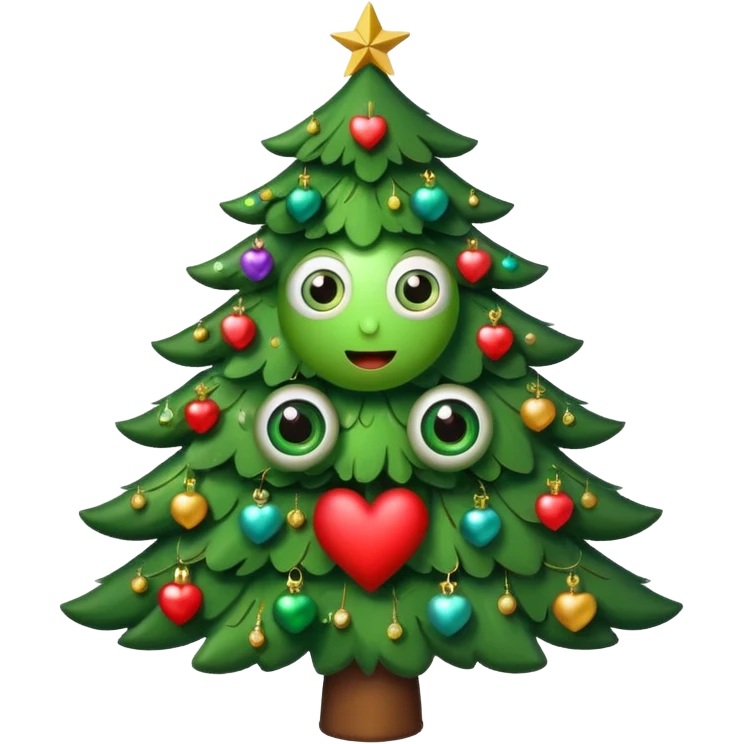 Christmas tree with eyes in shape of heart emoji