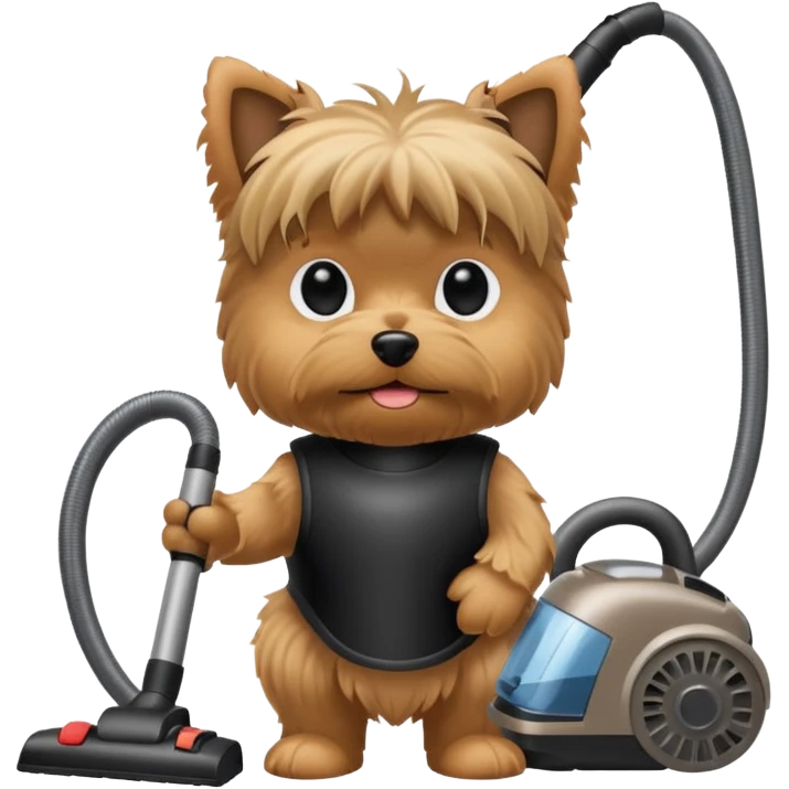 Yorkie dog with a vaccum emoji