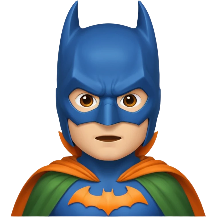 batman emoji with the mask in blue, wings in orange and cloak in green emoji