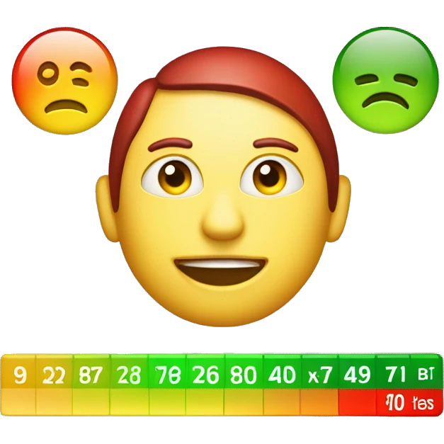 credit score graphic with number dial and green face for good credit red face for bad credit, yellow orange emoji